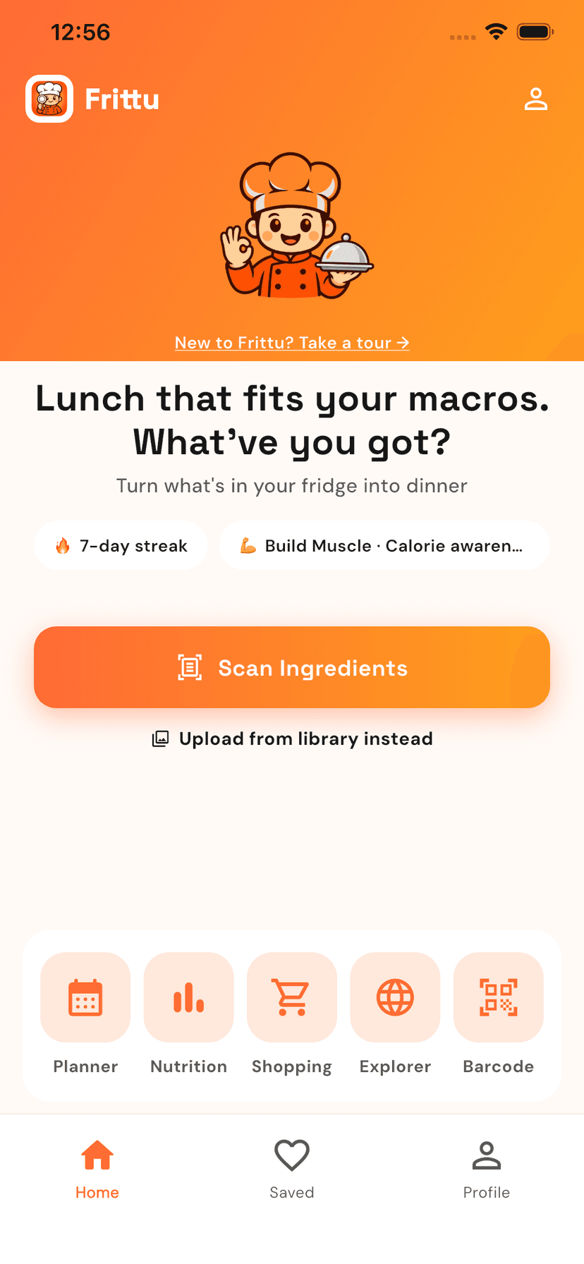 Frittu home screen