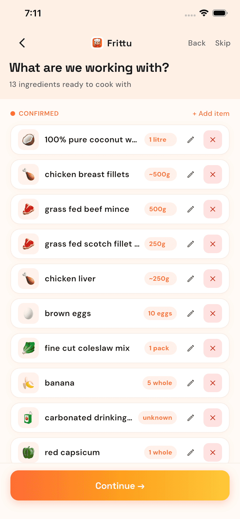 Confirm ingredients