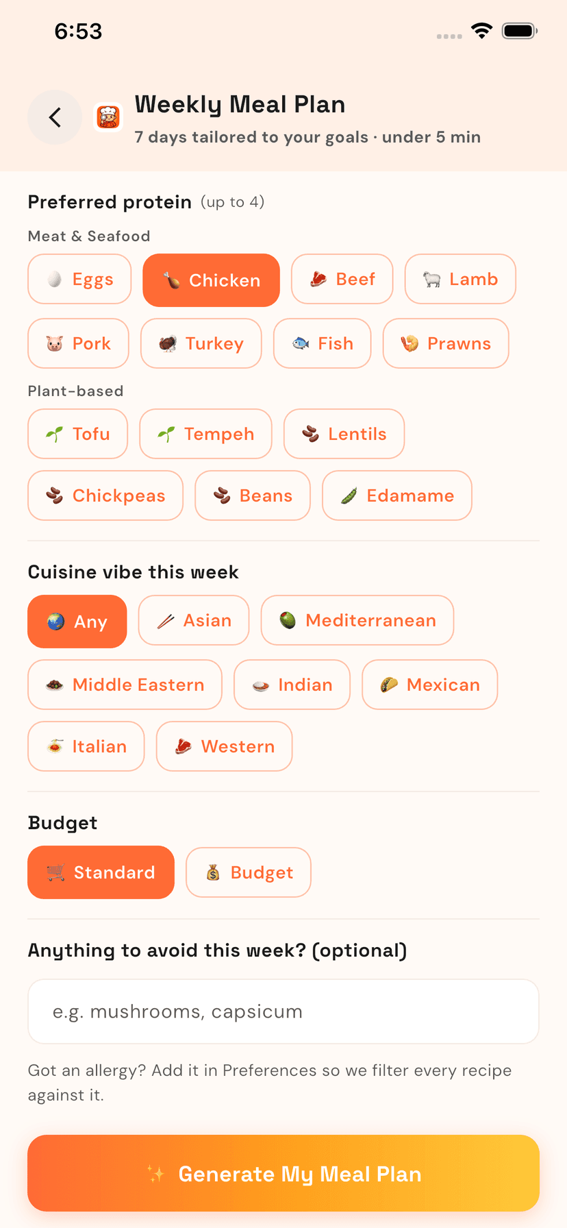 Weekly plan