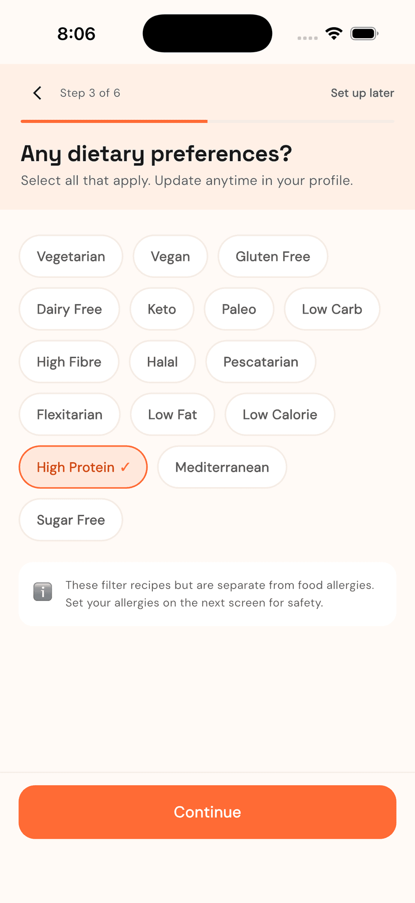 Diet preferences